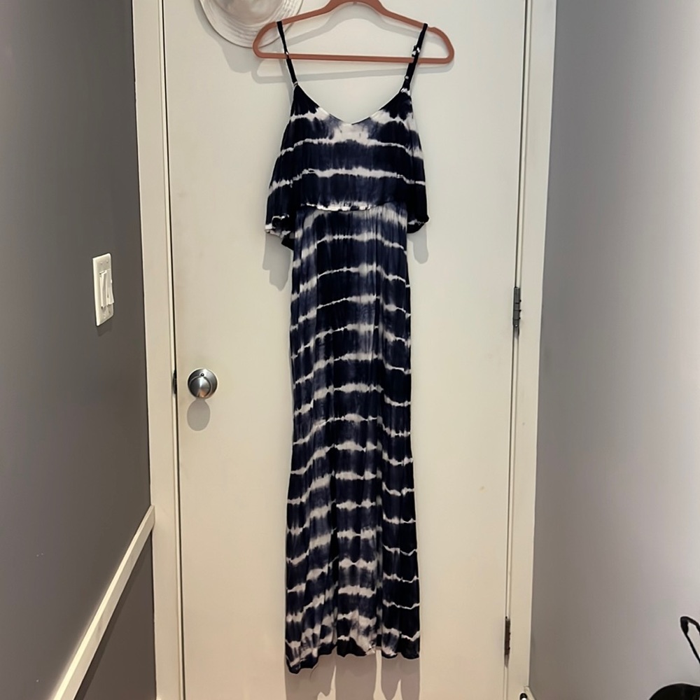 Super lightweight soft fabric Navy Blue and White the dye long dress